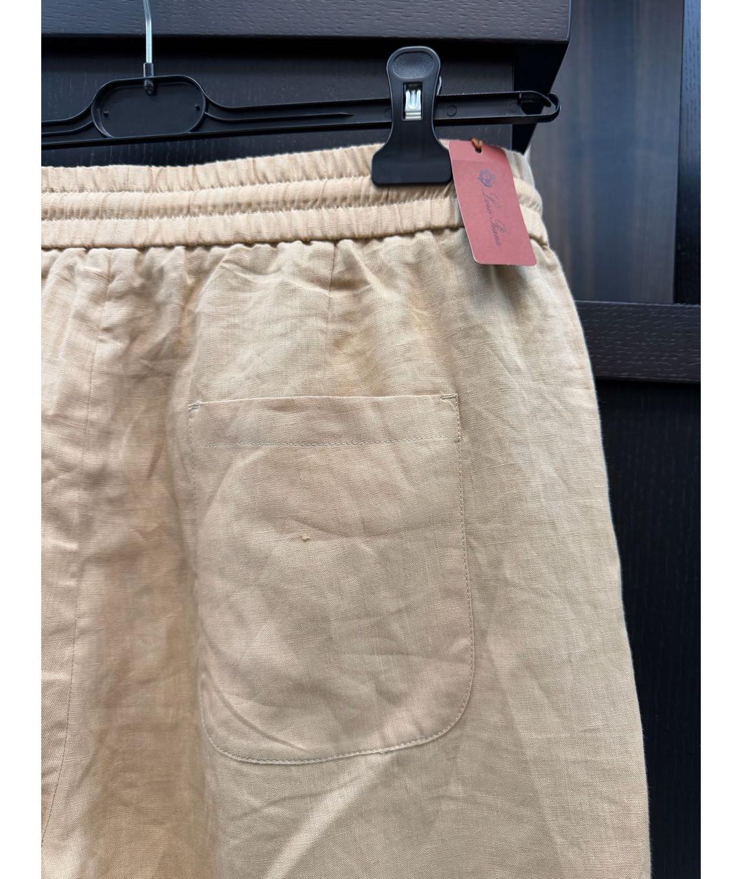 LORO PIANA Бежевые льняные повседневные брюки, фото 3