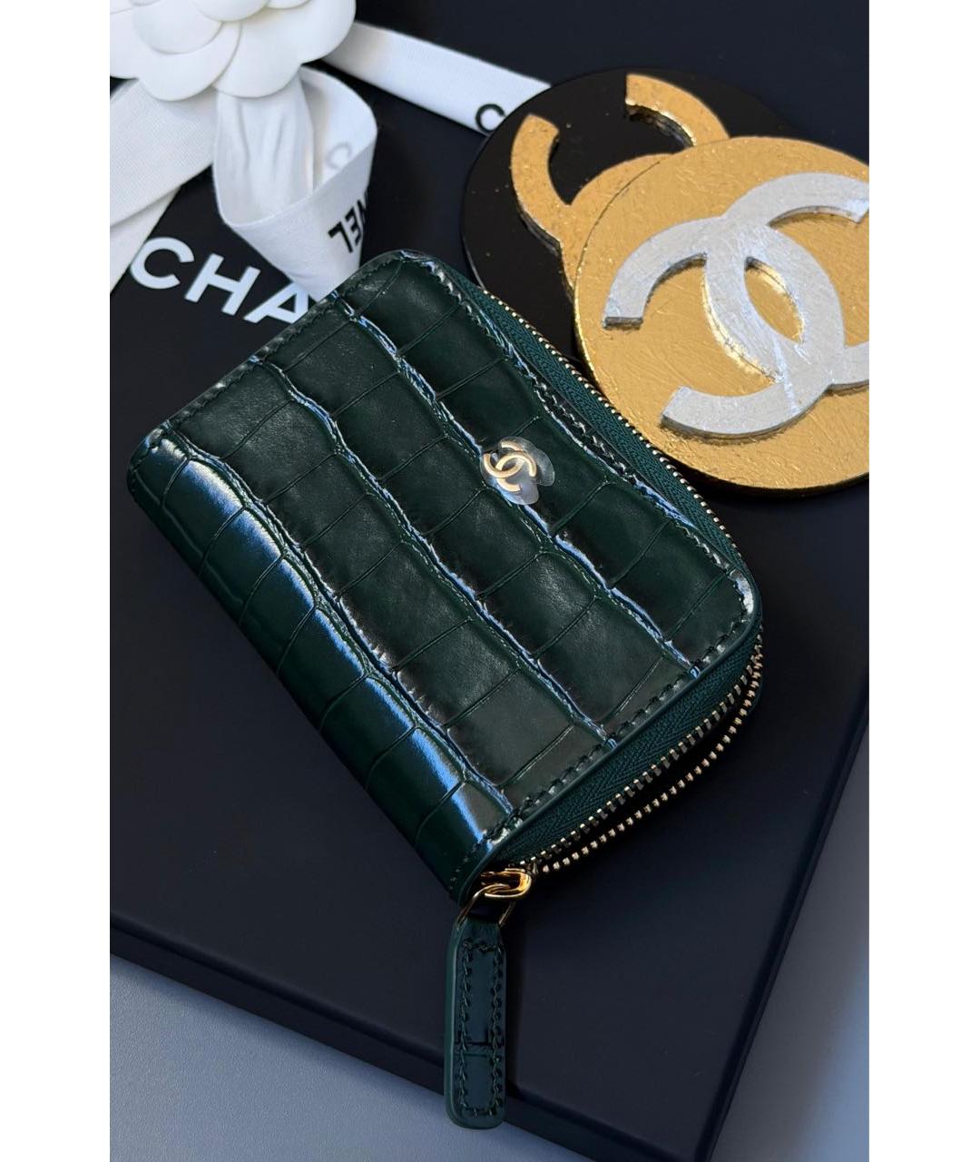 CHANEL Зеленый кожаный кошелек, фото 2