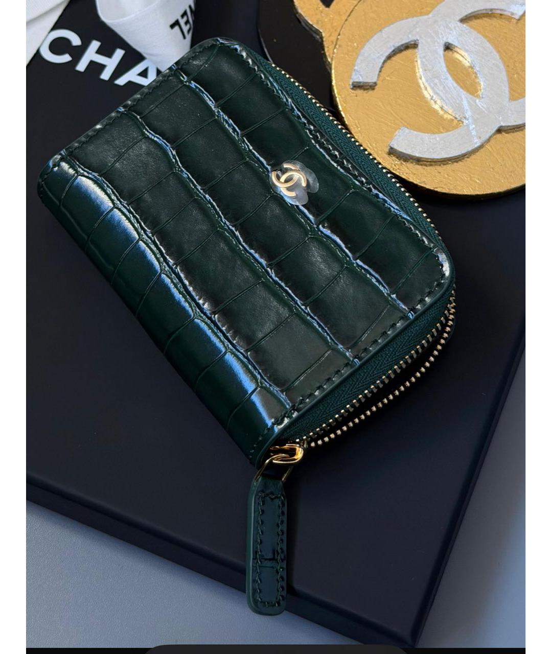 CHANEL Зеленый кожаный кошелек, фото 3