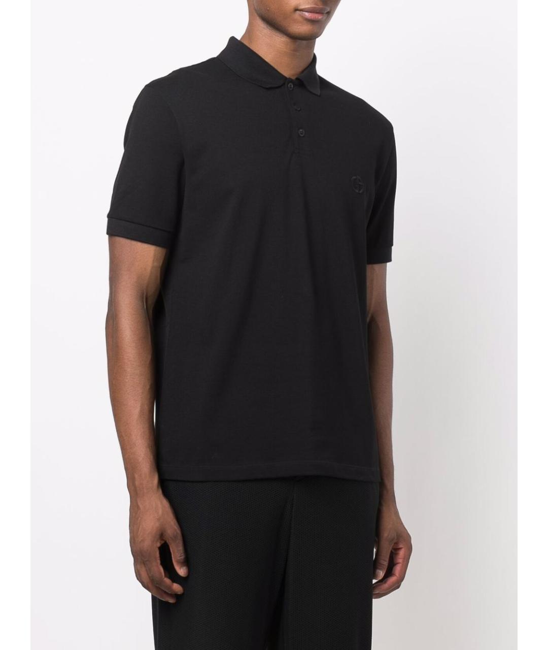GIORGIO ARMANI Черное хлопковое поло с коротким рукавом, фото 2