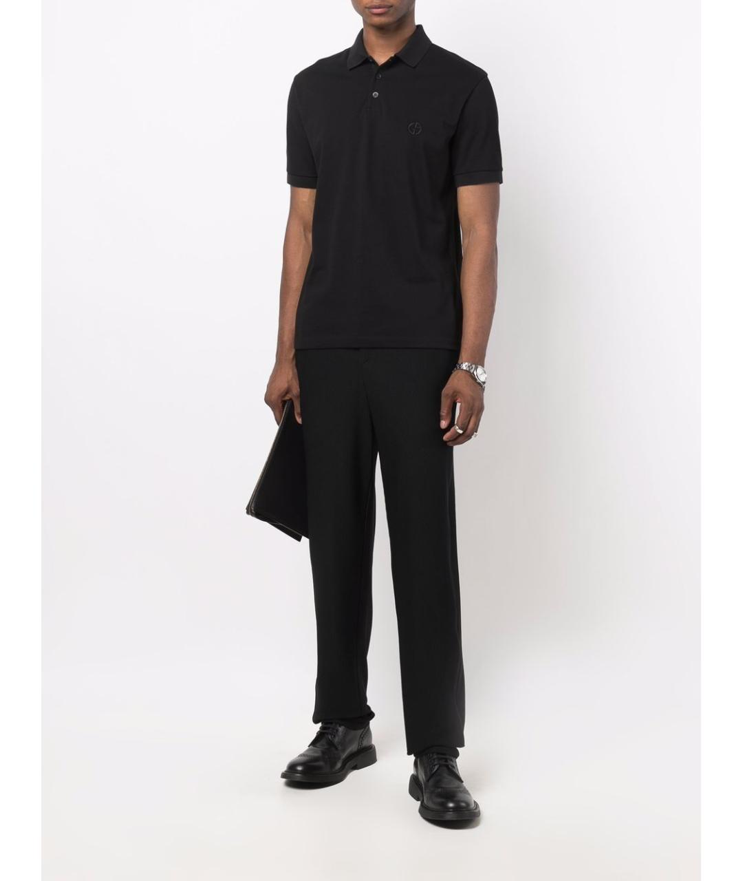 GIORGIO ARMANI Черное хлопковое поло с коротким рукавом, фото 4