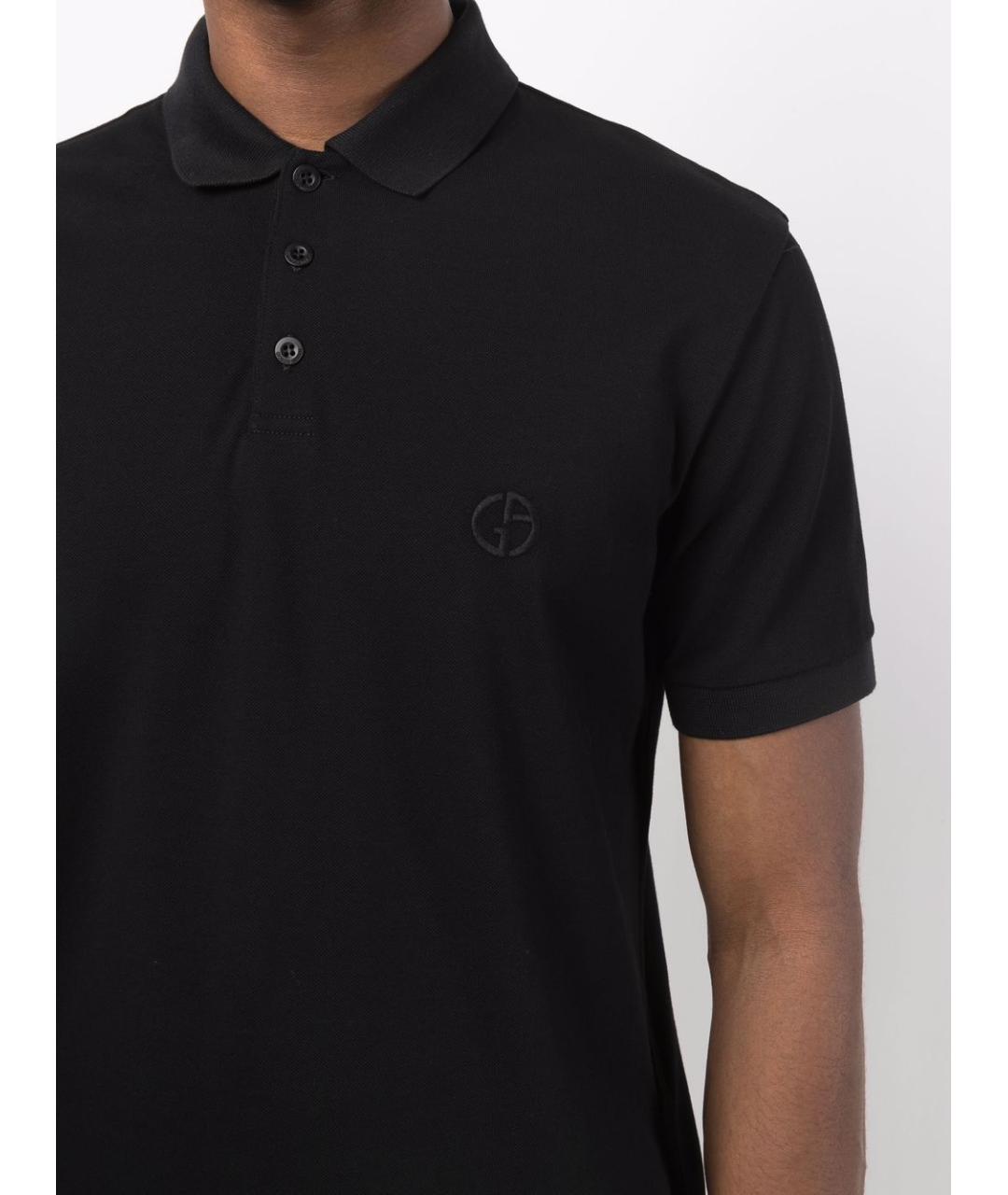 GIORGIO ARMANI Черное хлопковое поло с коротким рукавом, фото 5