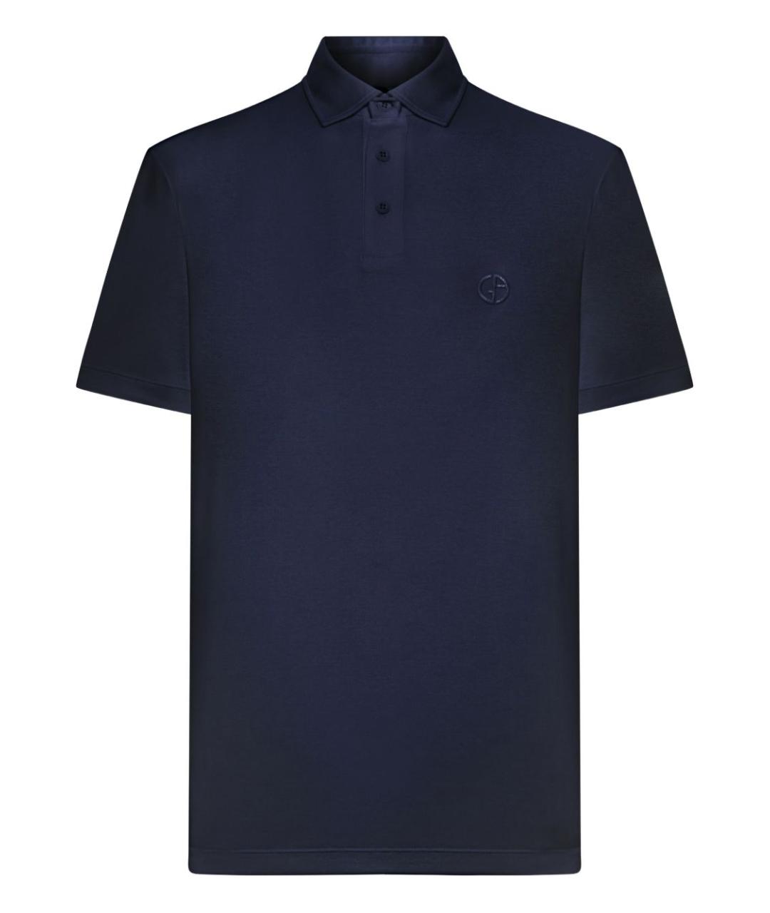 GIORGIO ARMANI Темно-синее хлопковое поло с коротким рукавом, фото 1
