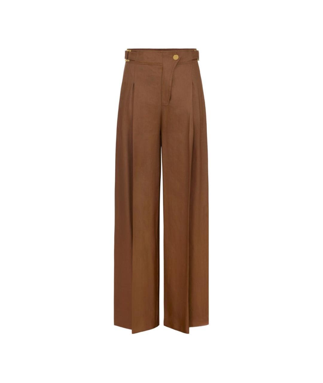 ELISABETTA FRANCHI Коричневые льняные прямые брюки, фото 3