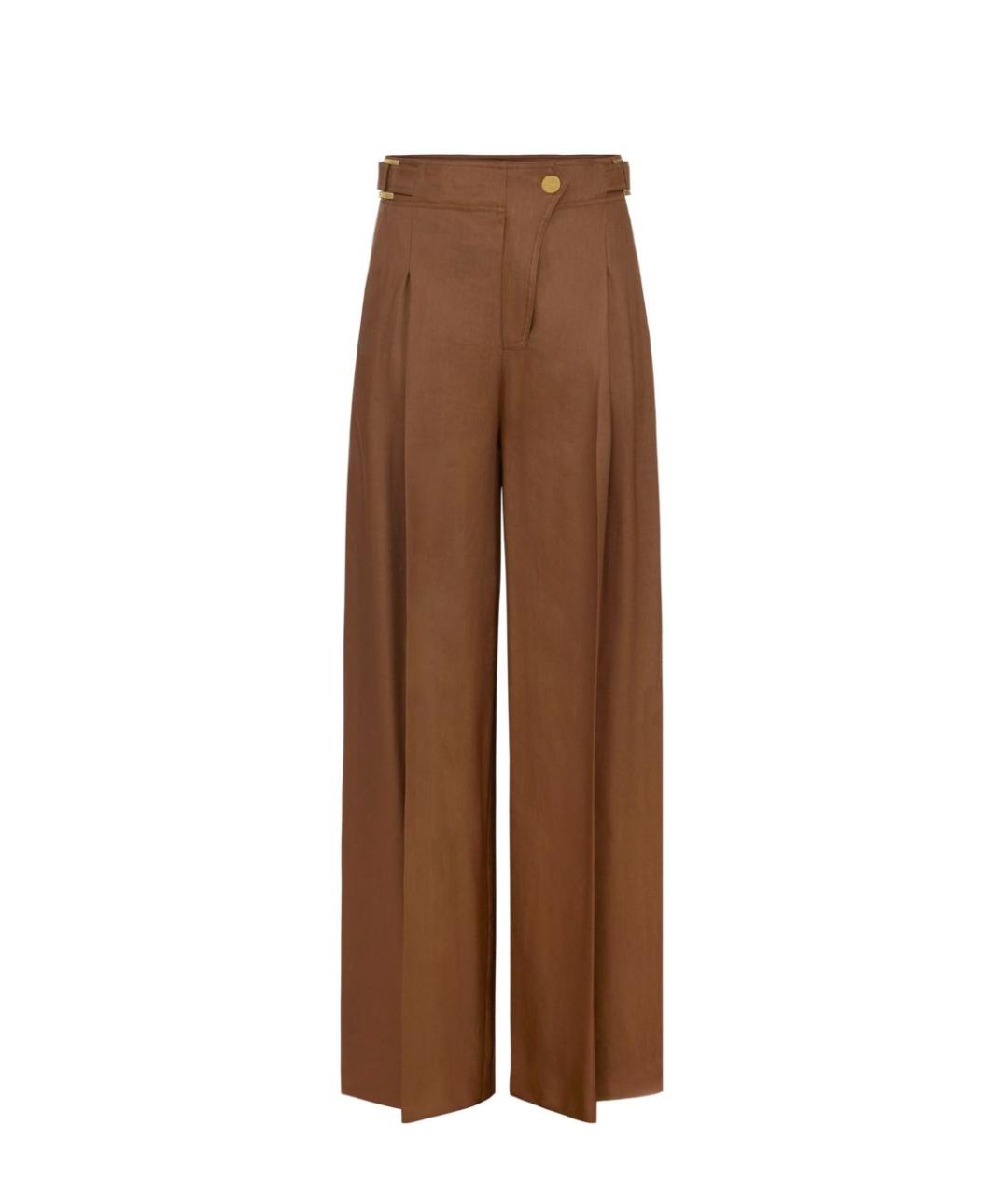 ELISABETTA FRANCHI Коричневые льняные прямые брюки, фото 2