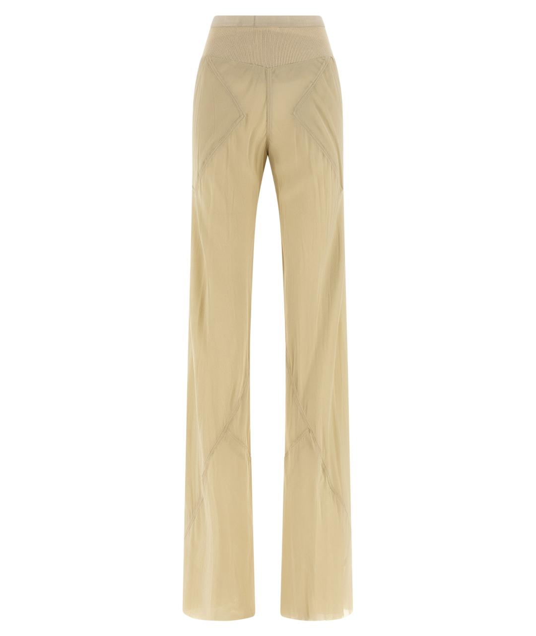 RICK OWENS Бежевые шелковые прямые брюки, фото 1