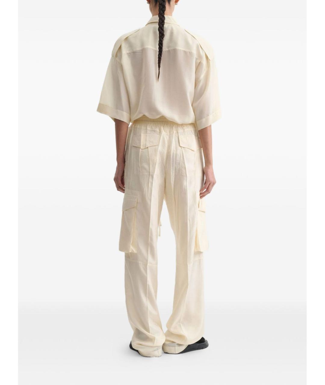 PHOEBE PHILO Бежевые шелковые прямые брюки, фото 4