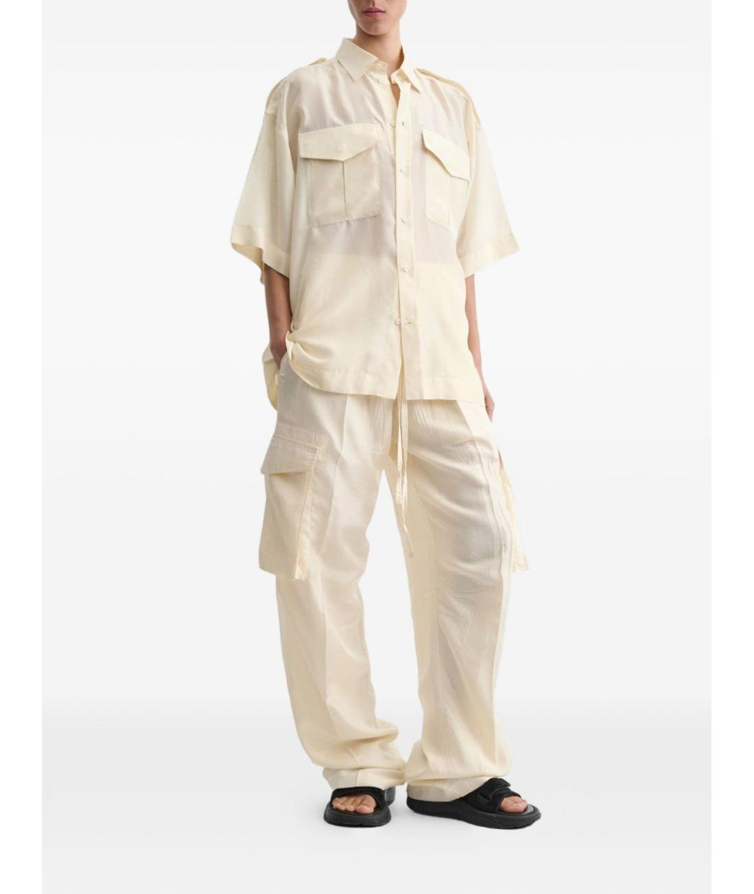 PHOEBE PHILO Бежевые шелковые прямые брюки, фото 2