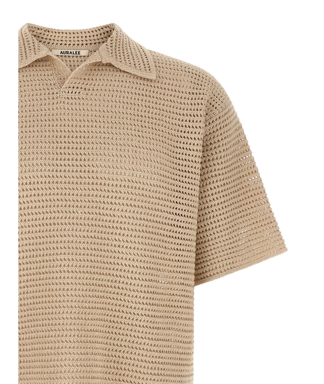 AURALEE Бежевое хлопковое поло с коротким рукавом, фото 3