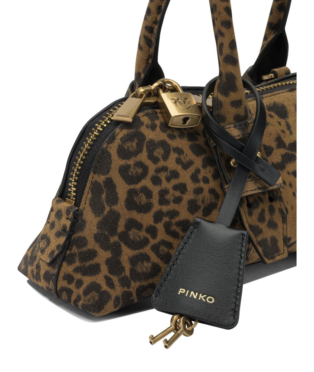 PINKO Коричневая кожаная сумка с короткими ручками, фото 4