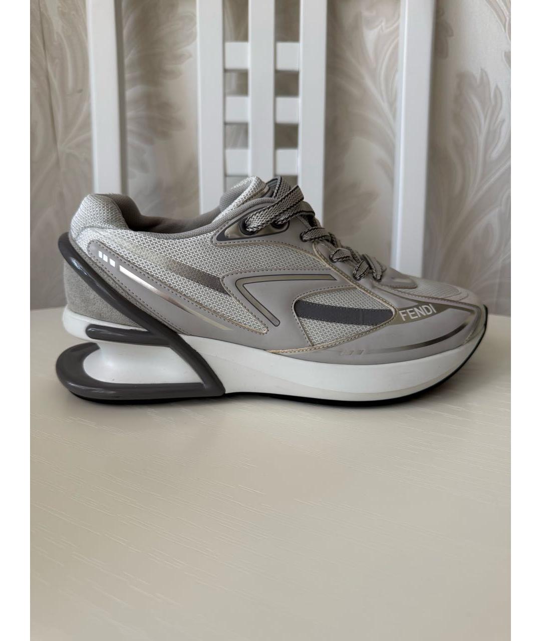 FENDI Серые текстильные кроссовки, фото 9