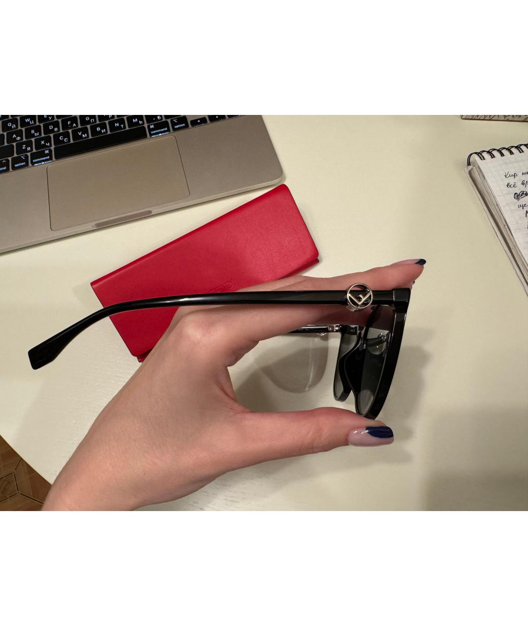 FENDI Черные пластиковые солнцезащитные очки, фото 5