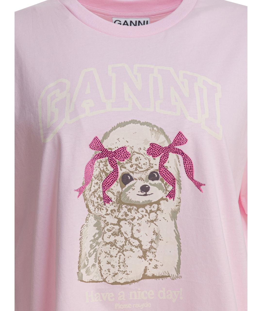 GANNI Розовая хлопковая футболка, фото 3