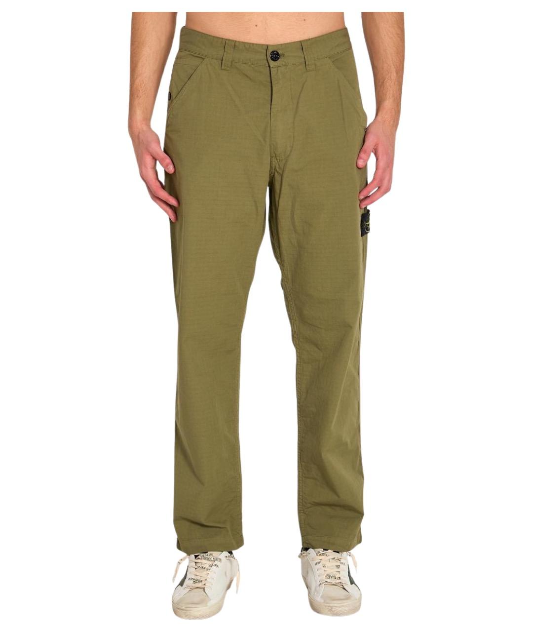 STONE ISLAND Зеленые хлопковые повседневные брюки, фото 1