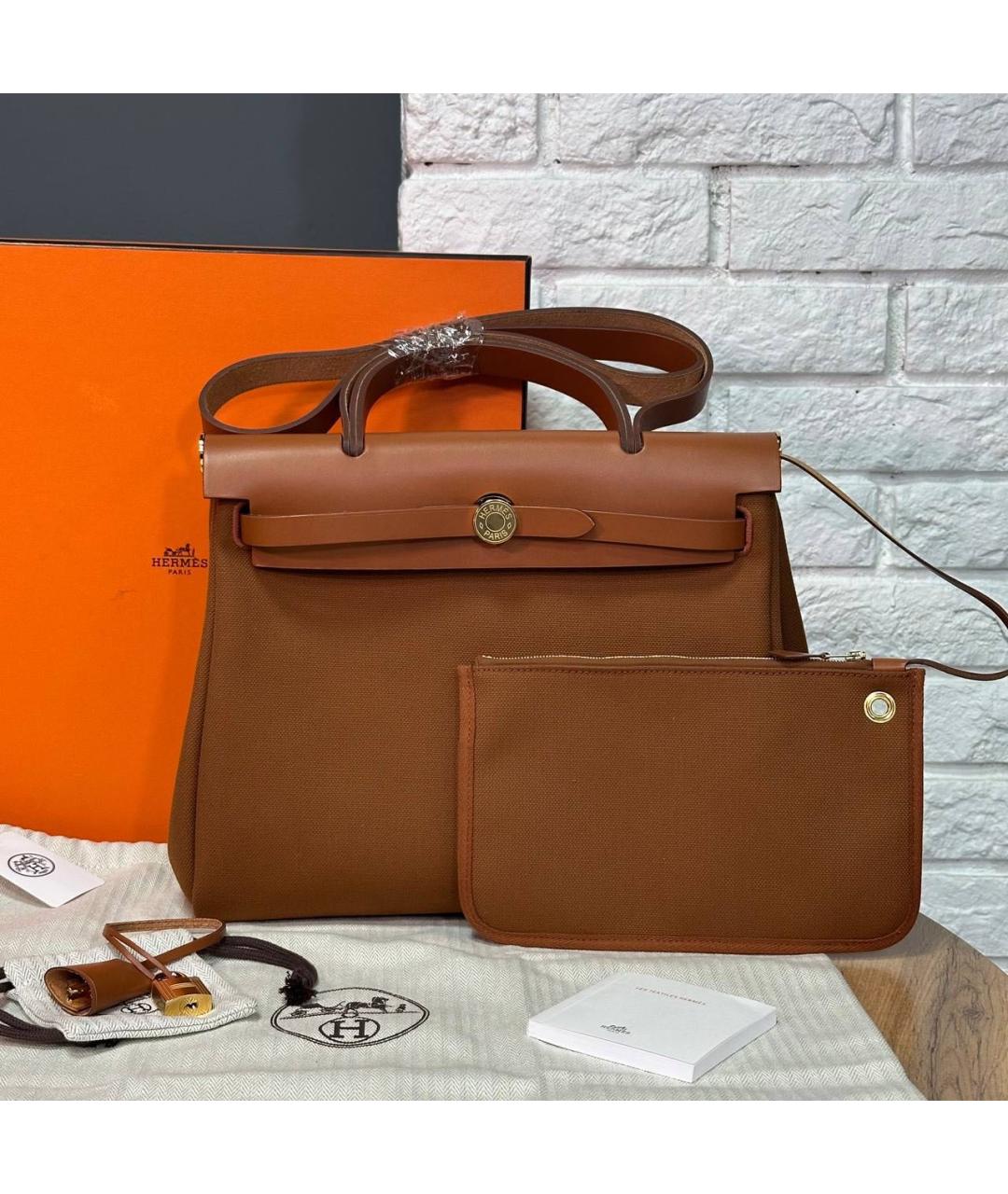 HERMES Коричневая тканевая сумка через плечо, фото 4