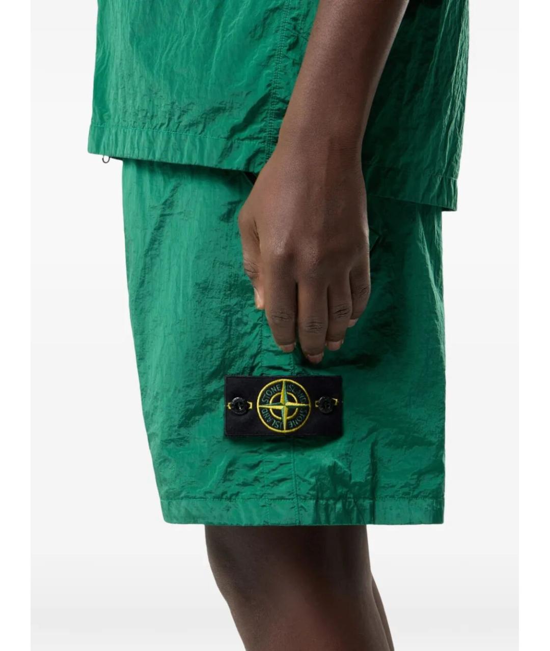 STONE ISLAND Зеленые полиамидовые шорты, фото 3