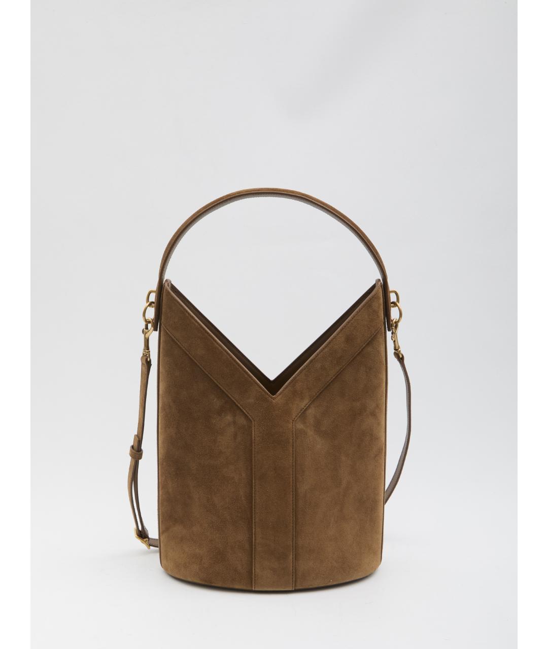 SAINT LAURENT Коричневая замшевая сумка через плечо, фото 5