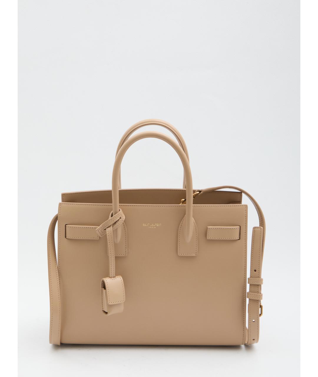 SAINT LAURENT Бежевая кожаная сумка тоут, фото 6