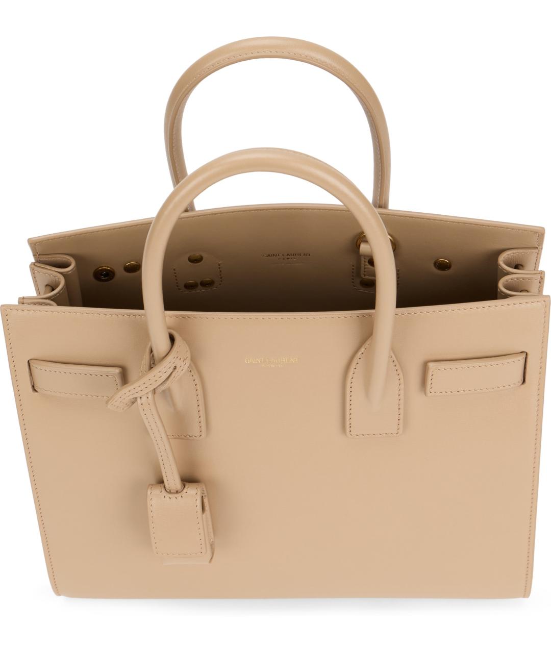 SAINT LAURENT Бежевая кожаная сумка тоут, фото 5