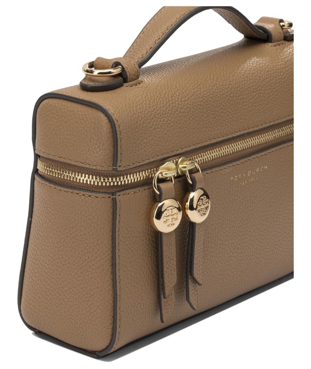 TORY BURCH Коричневая кожаная сумка с короткими ручками, фото 4