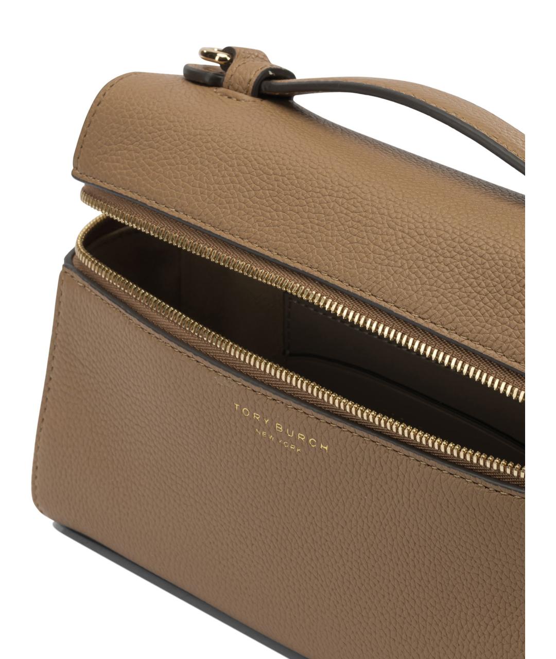 TORY BURCH Коричневая кожаная сумка с короткими ручками, фото 5