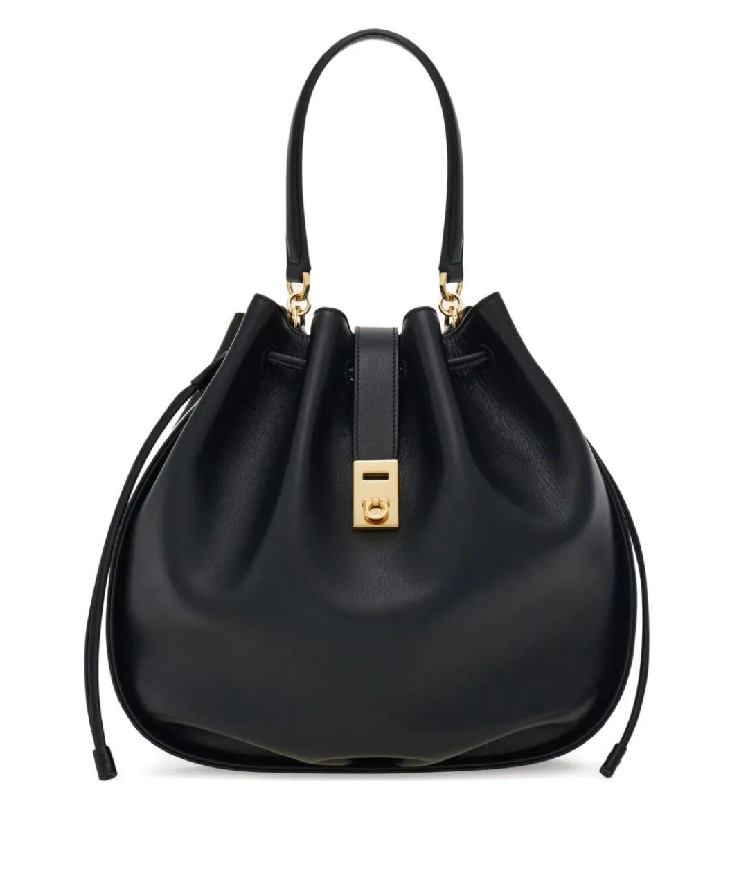 FERRAGAMO Черная кожаная сумка с короткими ручками, фото 1