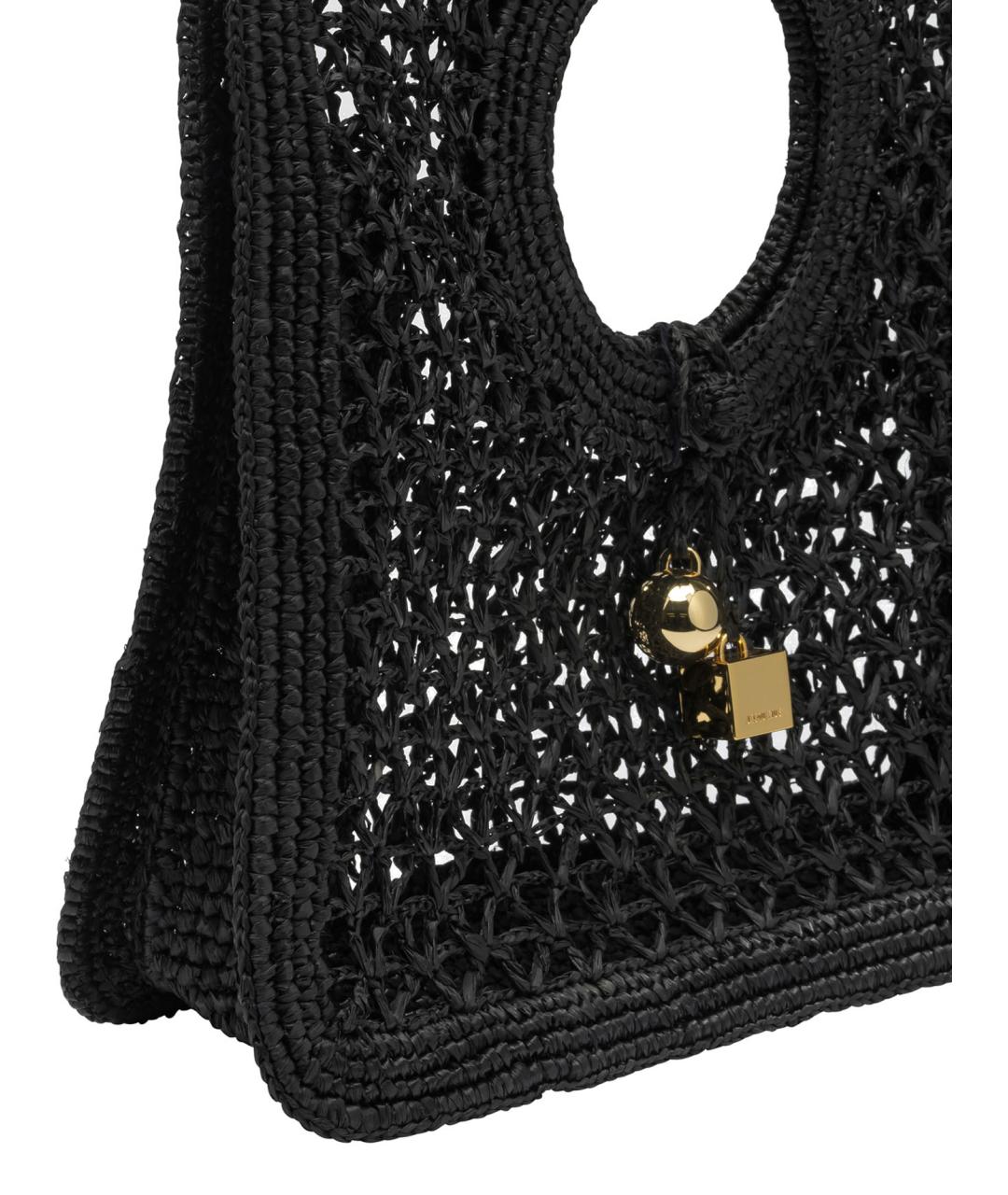 JACQUEMUS Черная пелетеная сумка с короткими ручками, фото 4