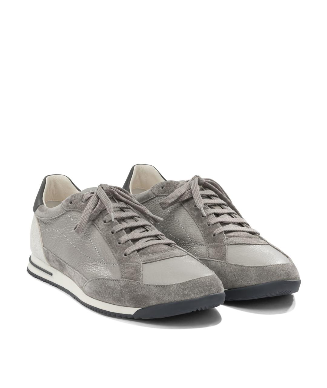 BRUNELLO CUCINELLI Серые кожаные низкие кроссовки / кеды, фото 2