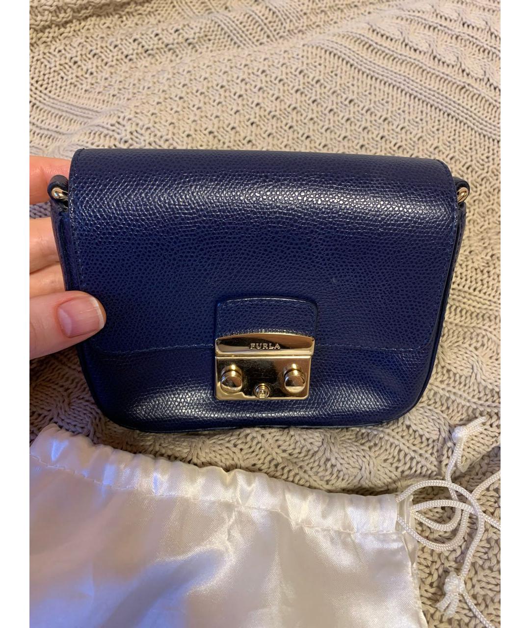 FURLA Темно-синяя кожаная сумка через плечо, фото 2