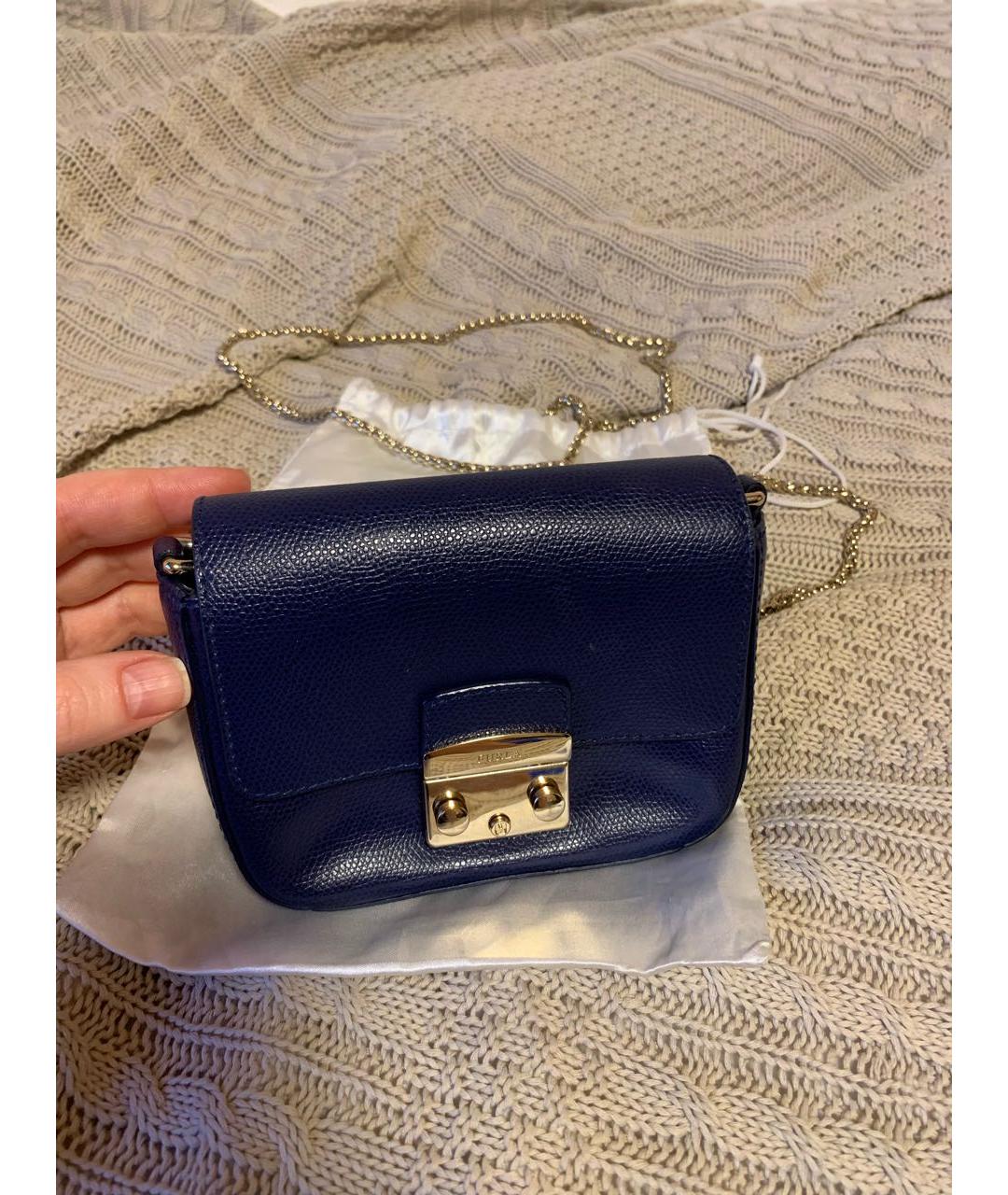 FURLA Темно-синяя кожаная сумка через плечо, фото 6