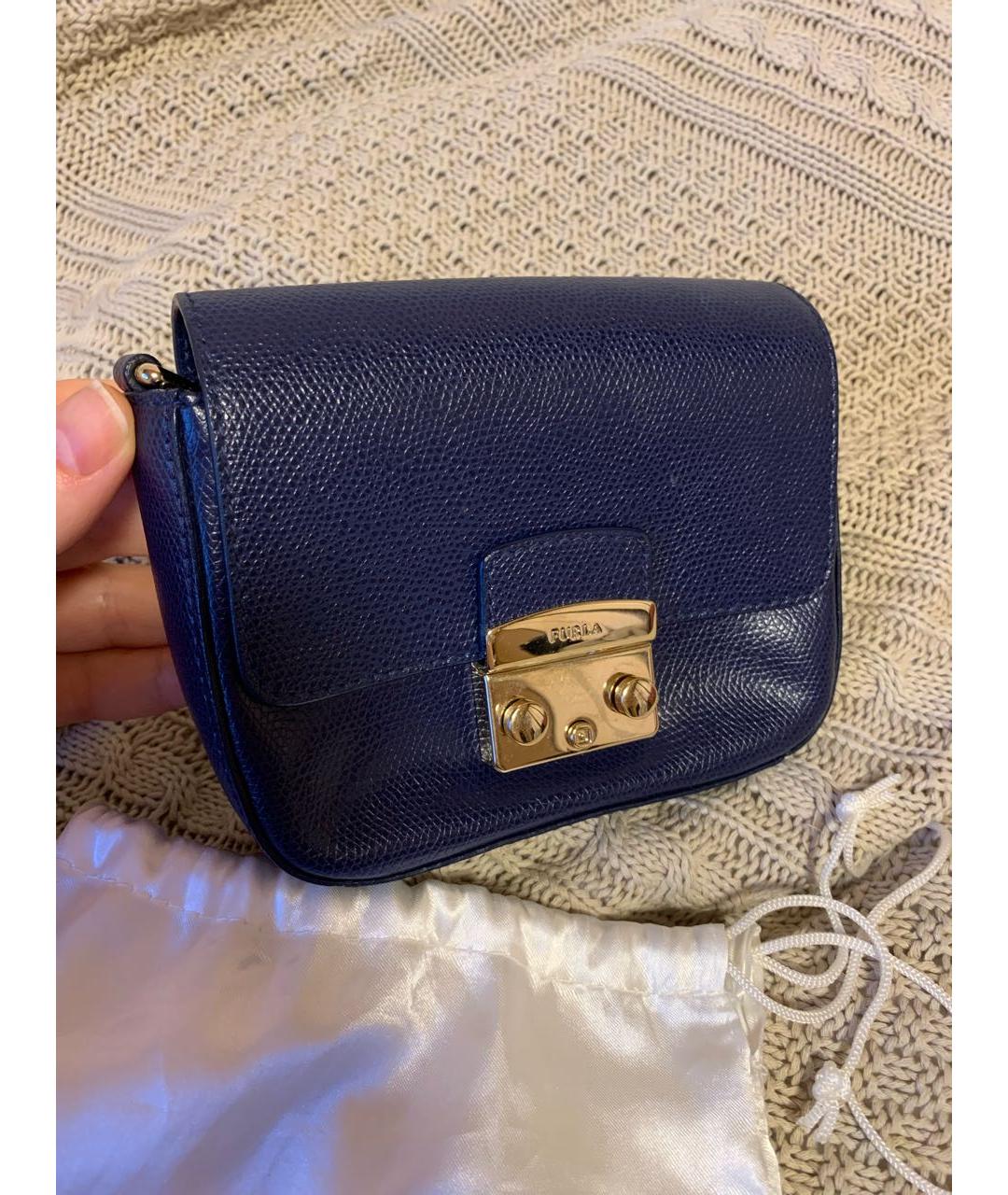 FURLA Темно-синяя кожаная сумка через плечо, фото 3