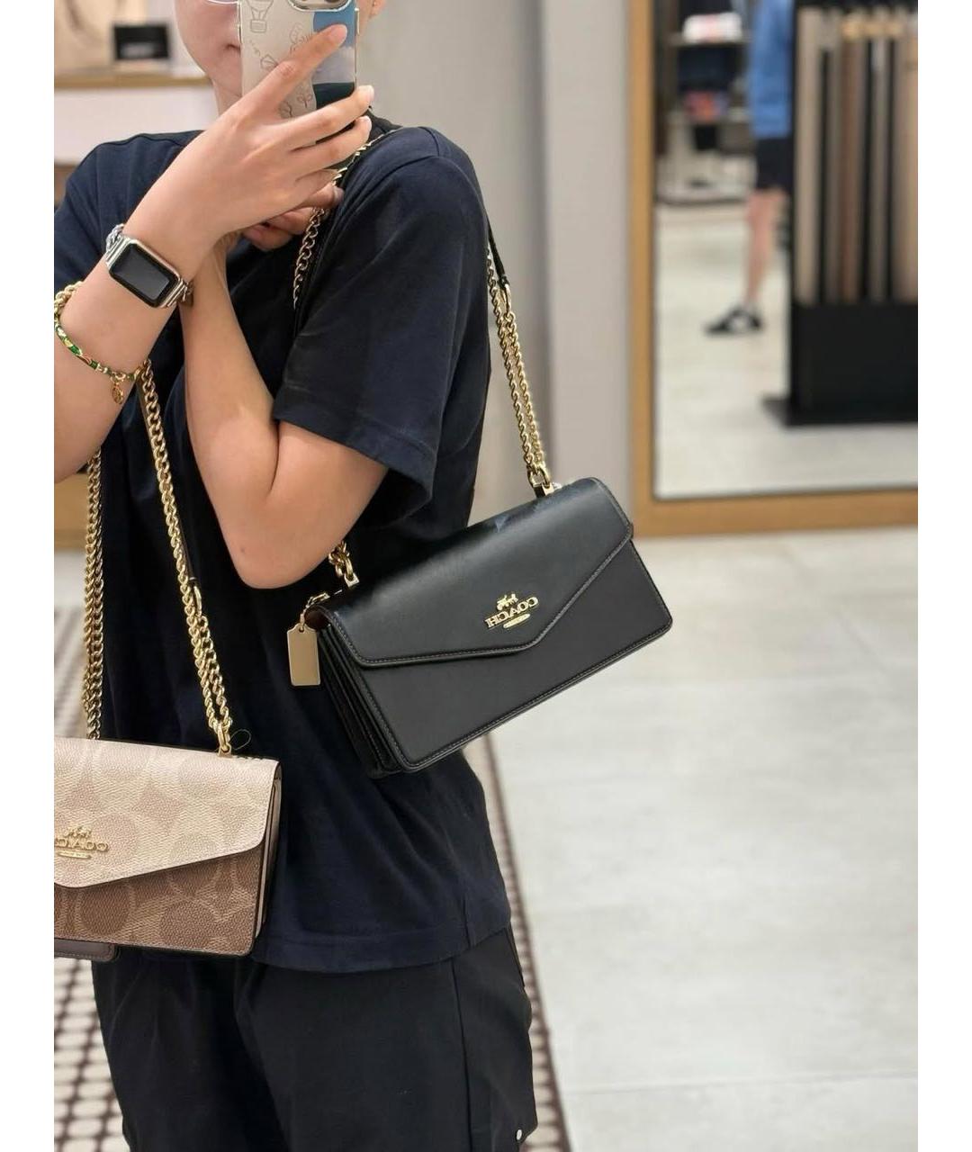 COACH Черная кожаная сумка через плечо, фото 6