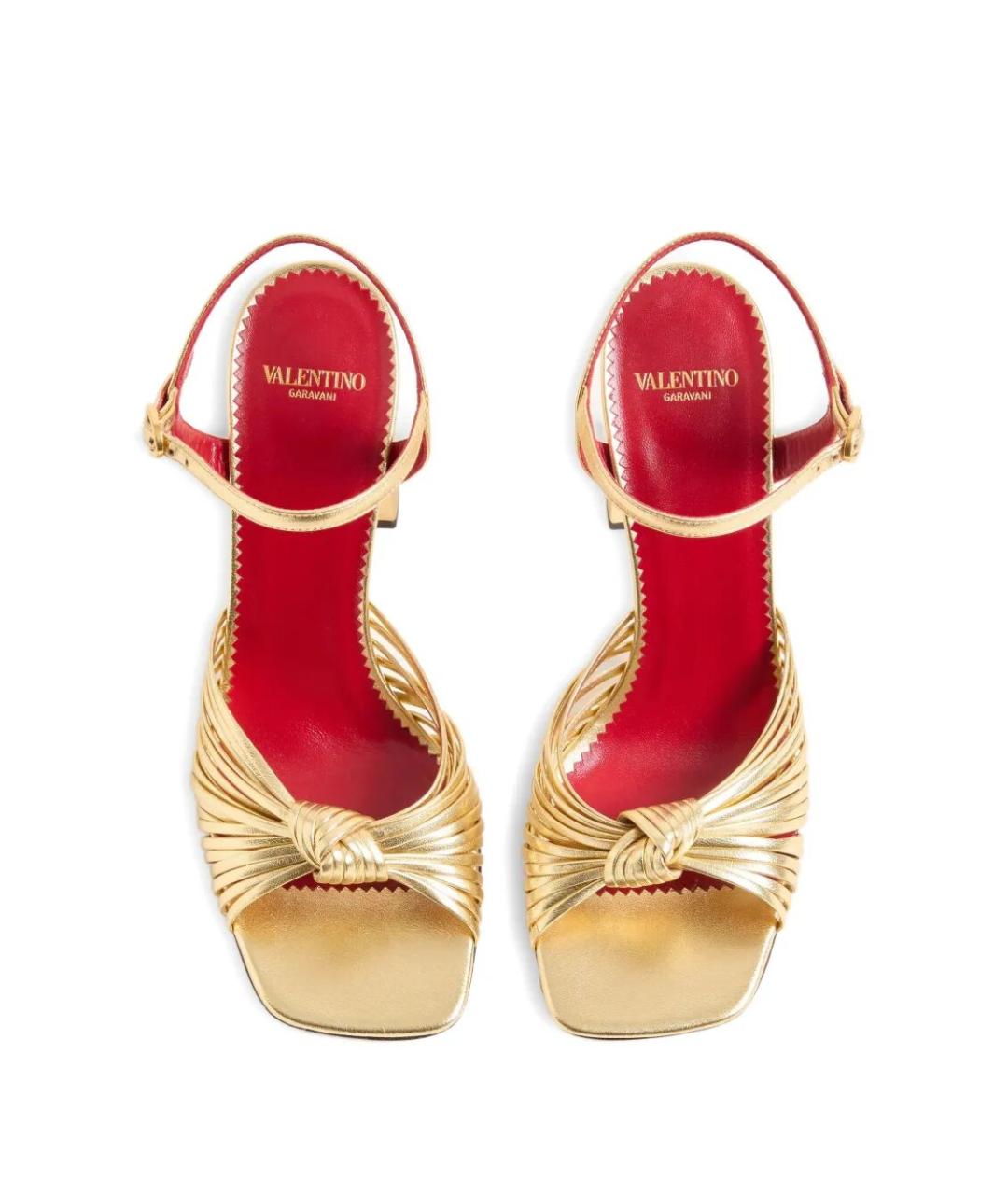 VALENTINO Золотые кожаные босоножки, фото 4