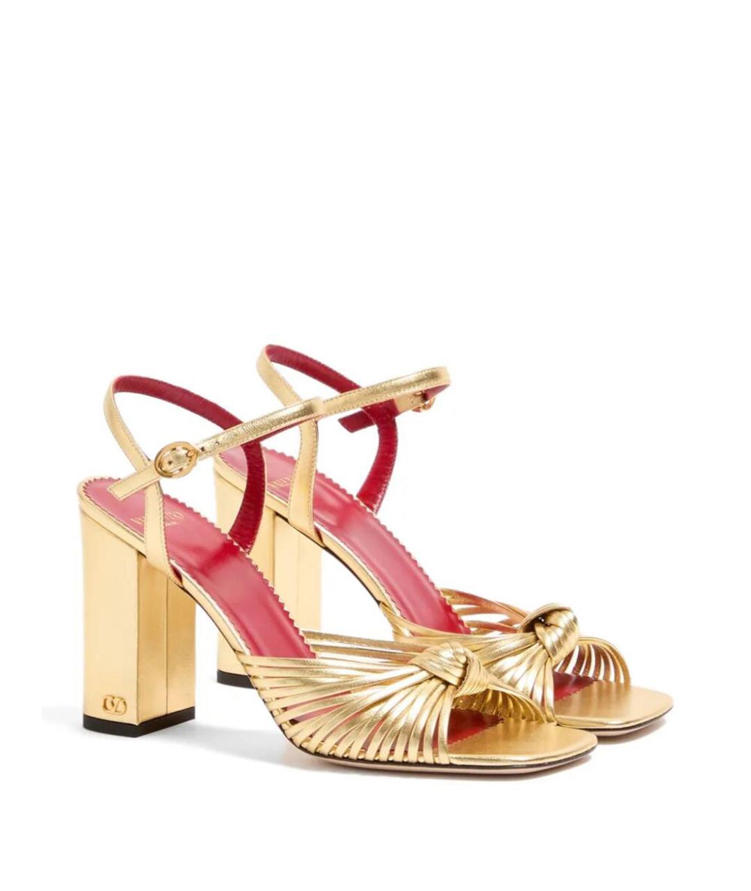 VALENTINO Золотые кожаные босоножки, фото 2