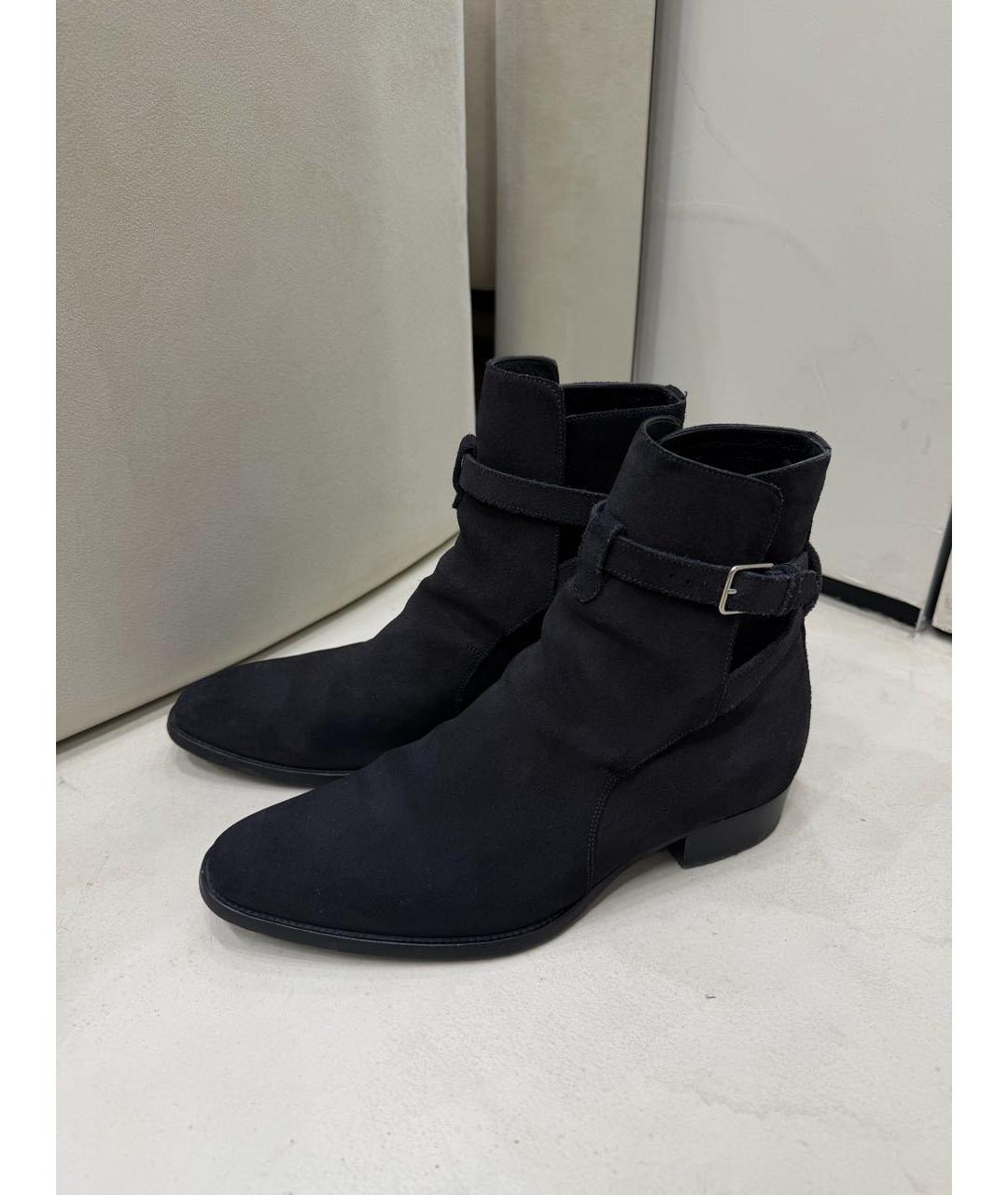 SAINT LAURENT Темно-синие замшевые высокие ботинки, фото 7