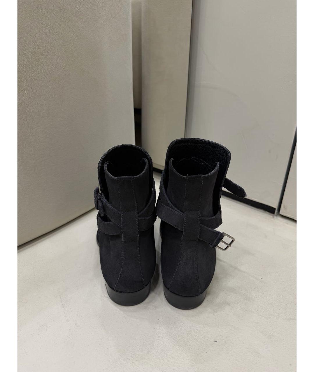 SAINT LAURENT Темно-синие замшевые высокие ботинки, фото 3