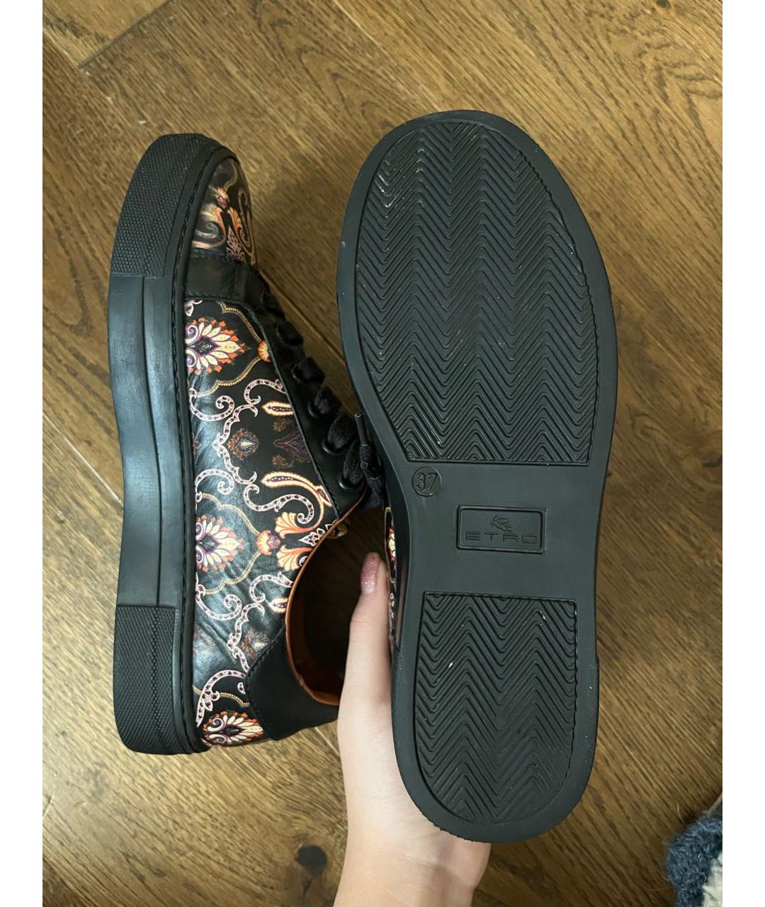 ETRO Черные кожаные кеды, фото 4