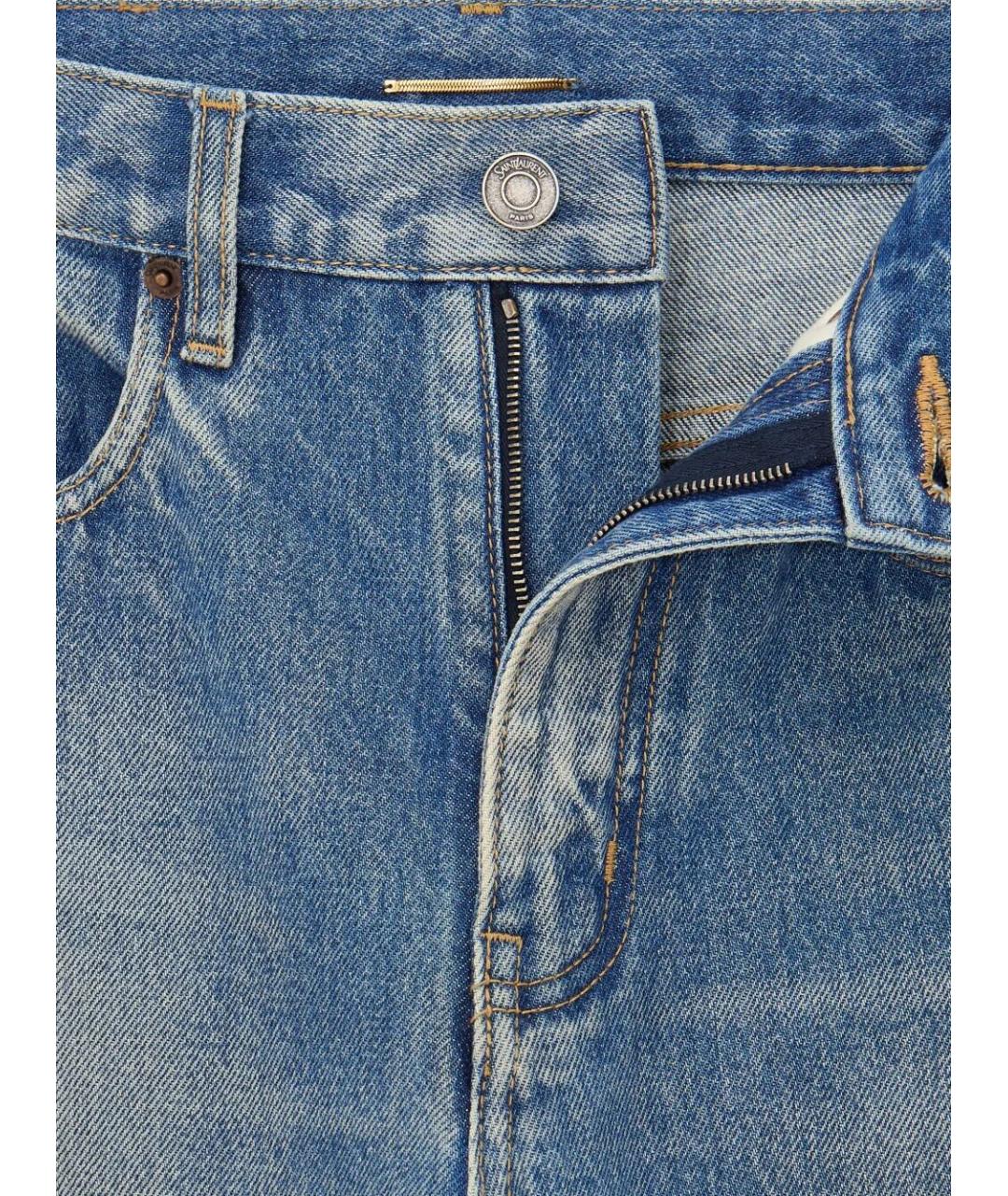 SAINT LAURENT Голубые хлопковые прямые джинсы, фото 3