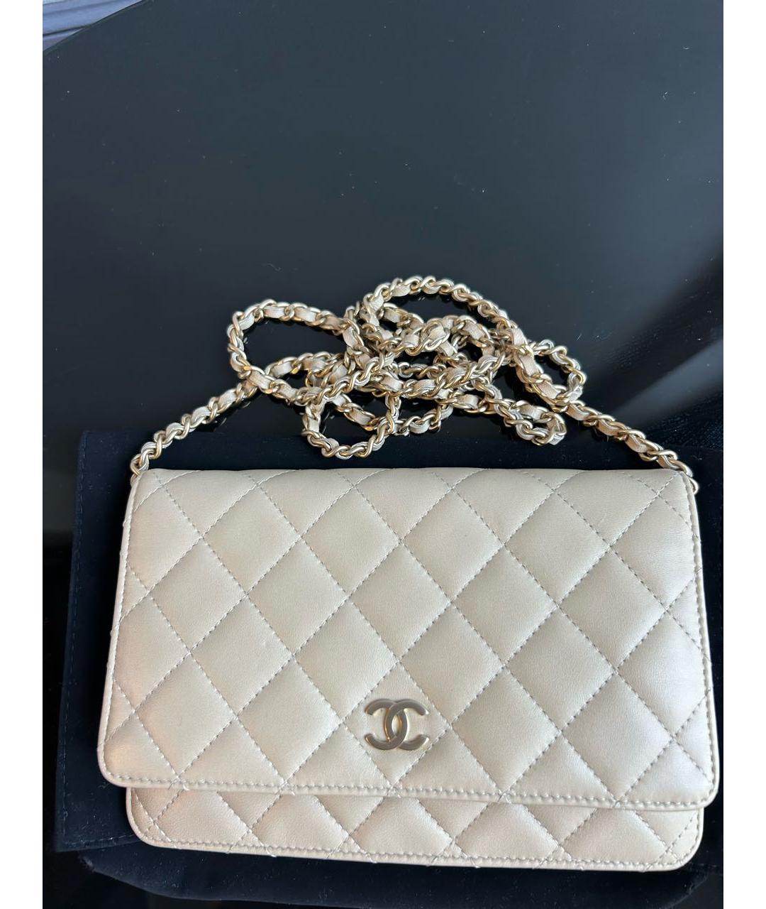 CHANEL Бежевая кожаная сумка через плечо, фото 6