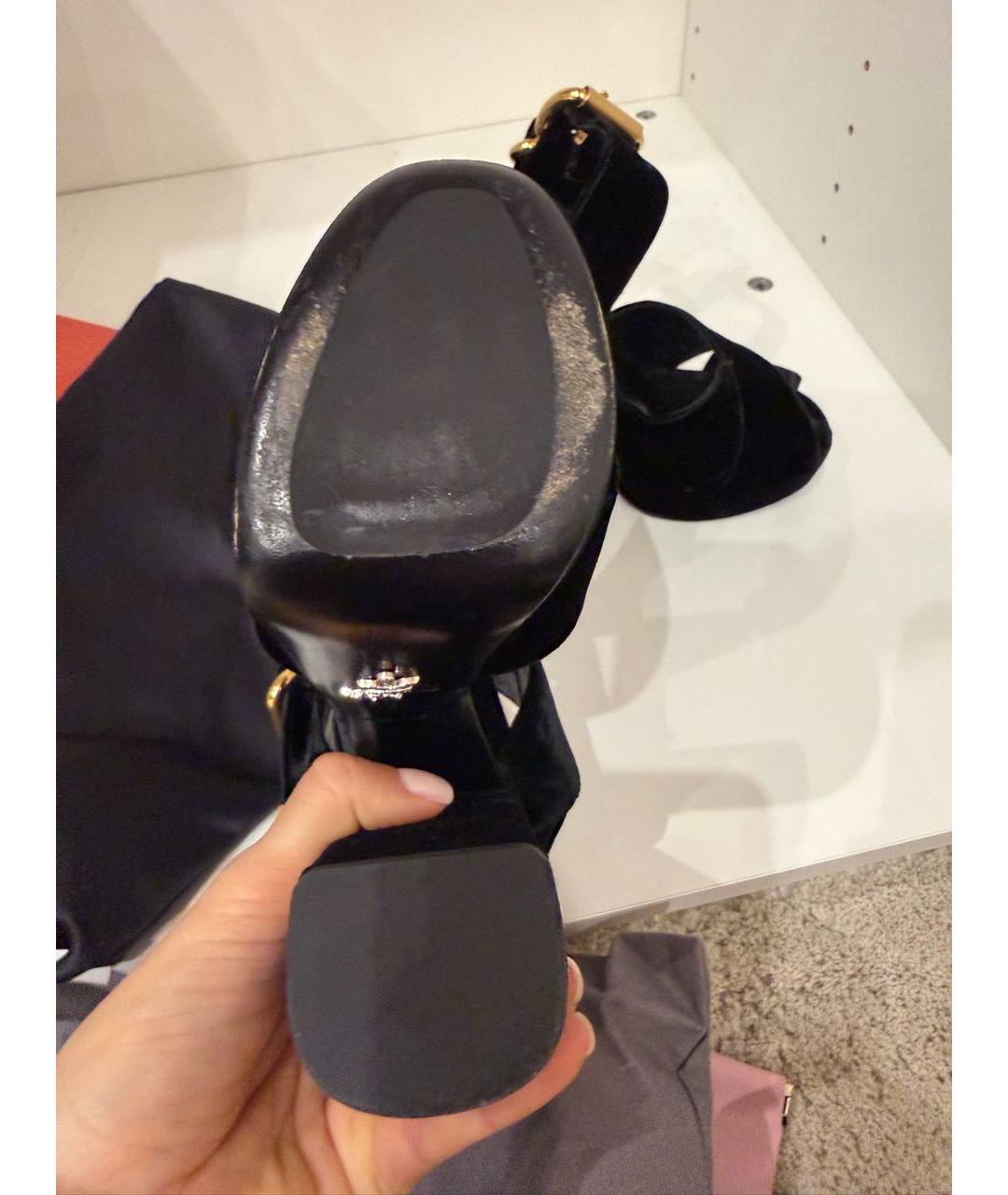 PRADA Черные бархатные босоножки, фото 8