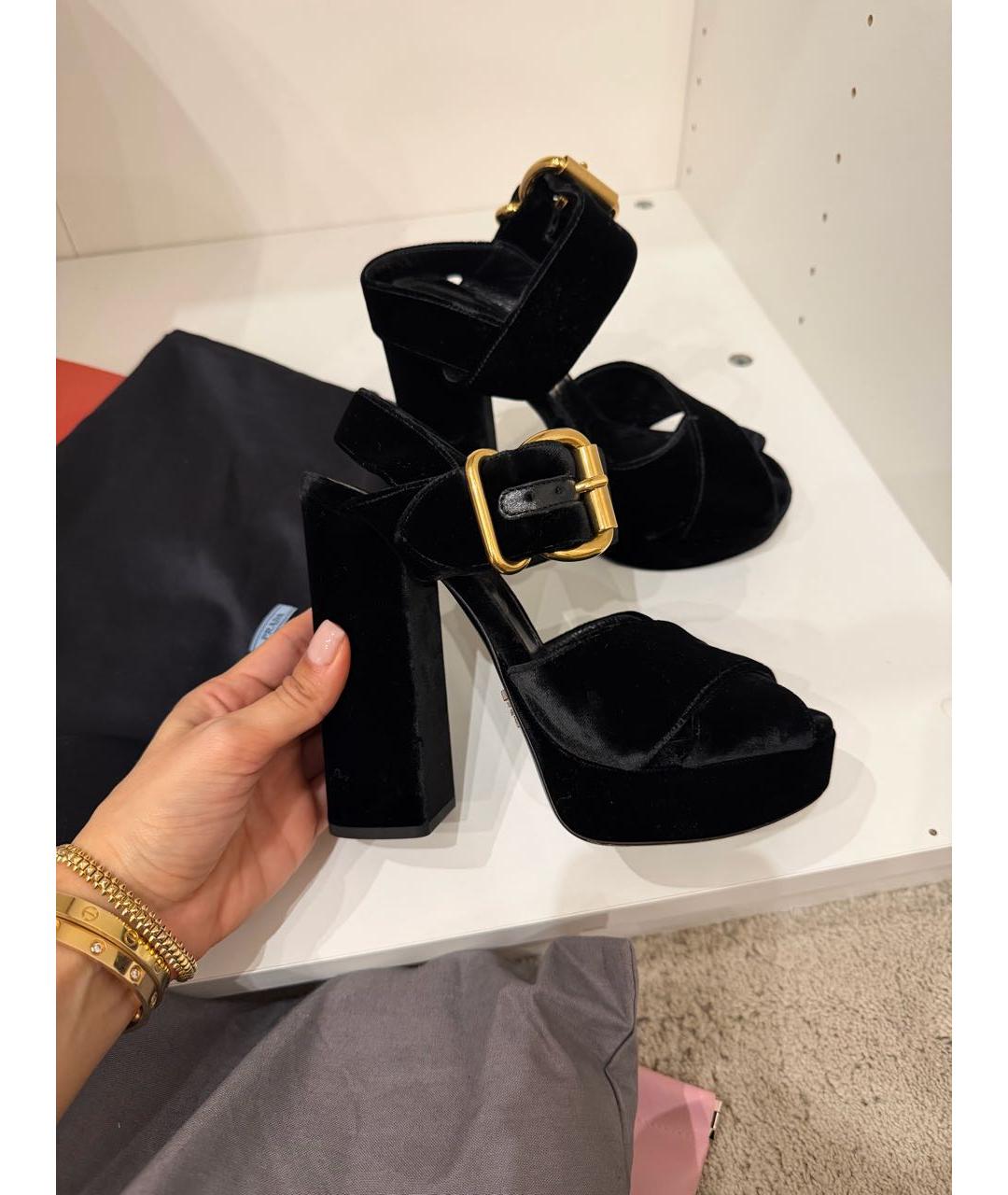 PRADA Черные бархатные босоножки, фото 3