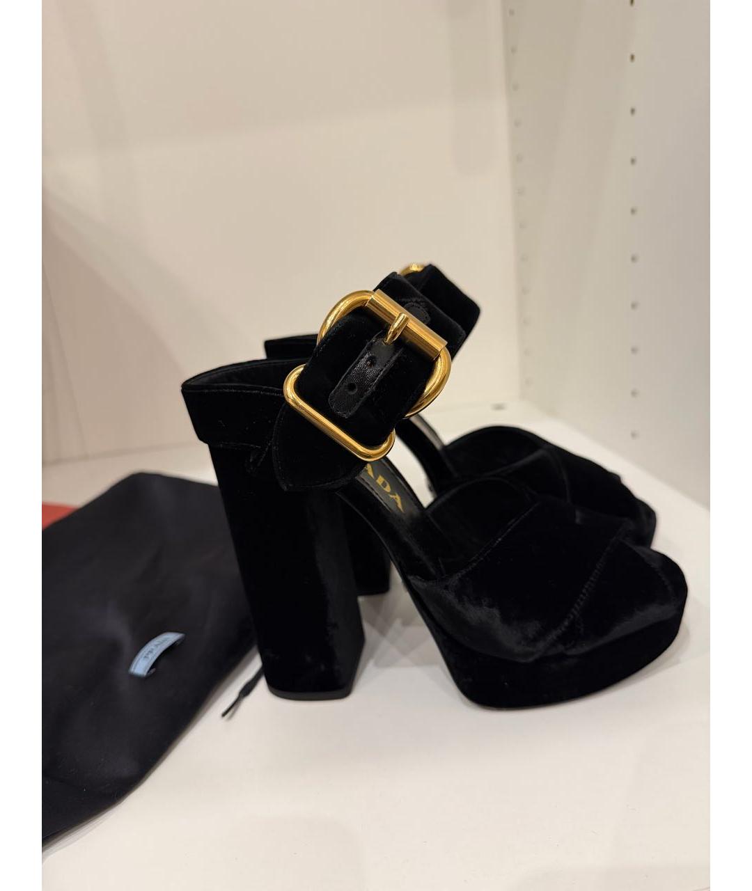 PRADA Черные бархатные босоножки, фото 9