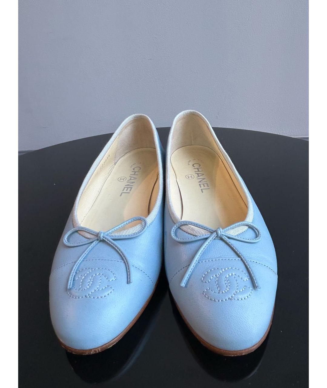 CHANEL Голубые кожаные балетки, фото 2