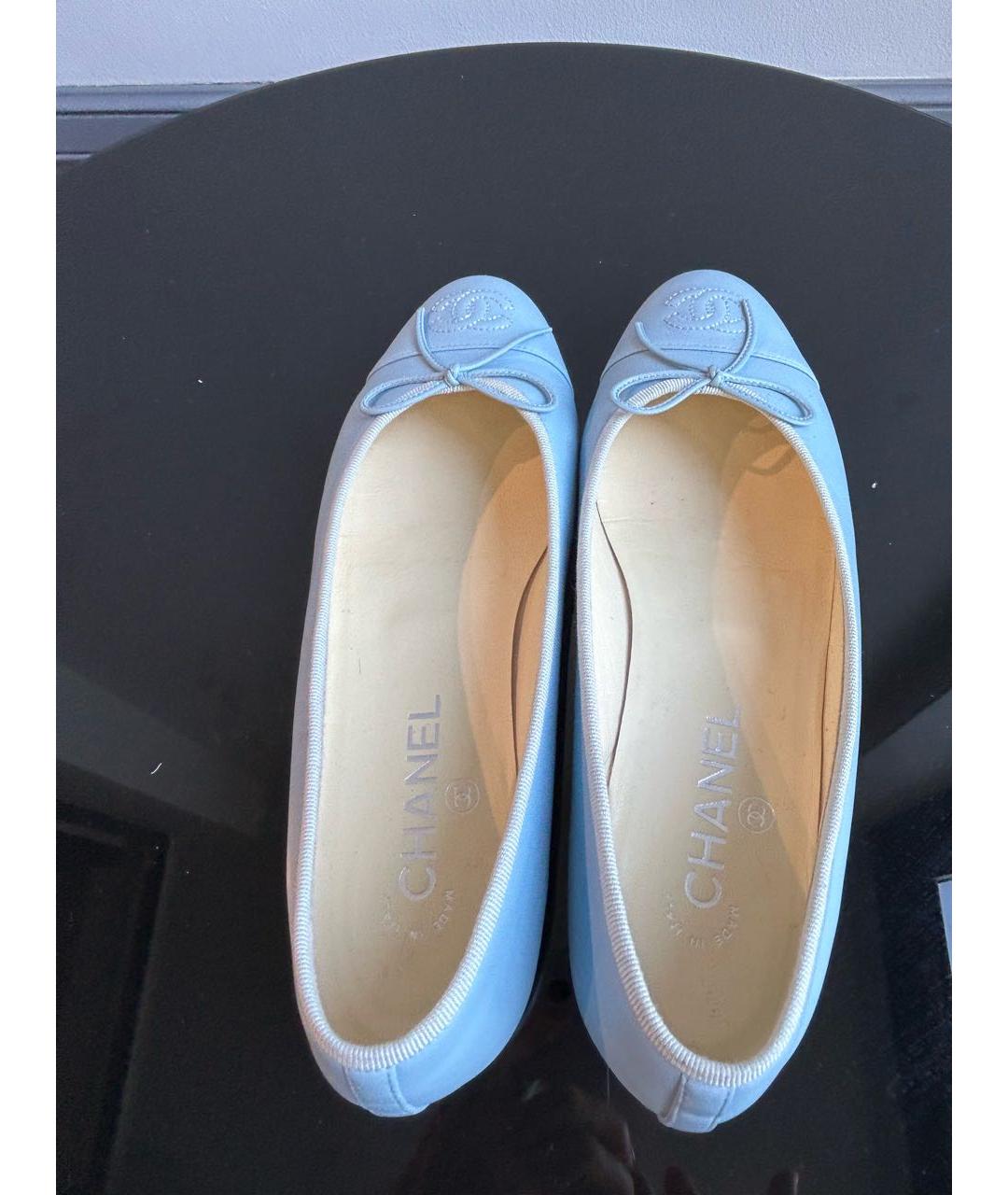 CHANEL Голубые кожаные балетки, фото 3