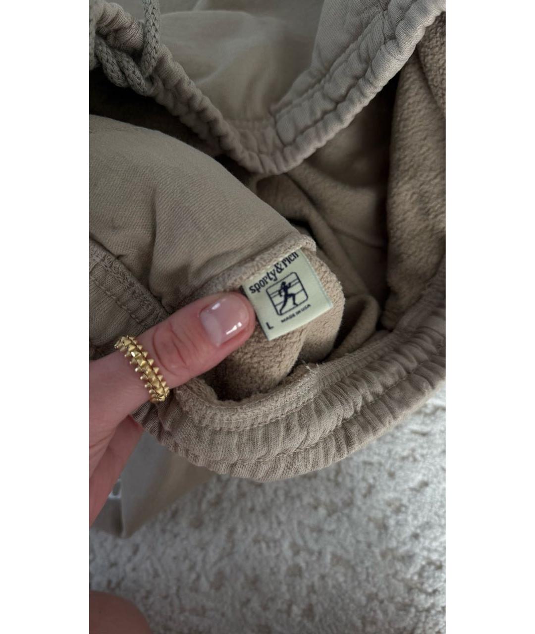 SPORTY AND RICH Бежевые хлопковые спортивные брюки и шорты, фото 5