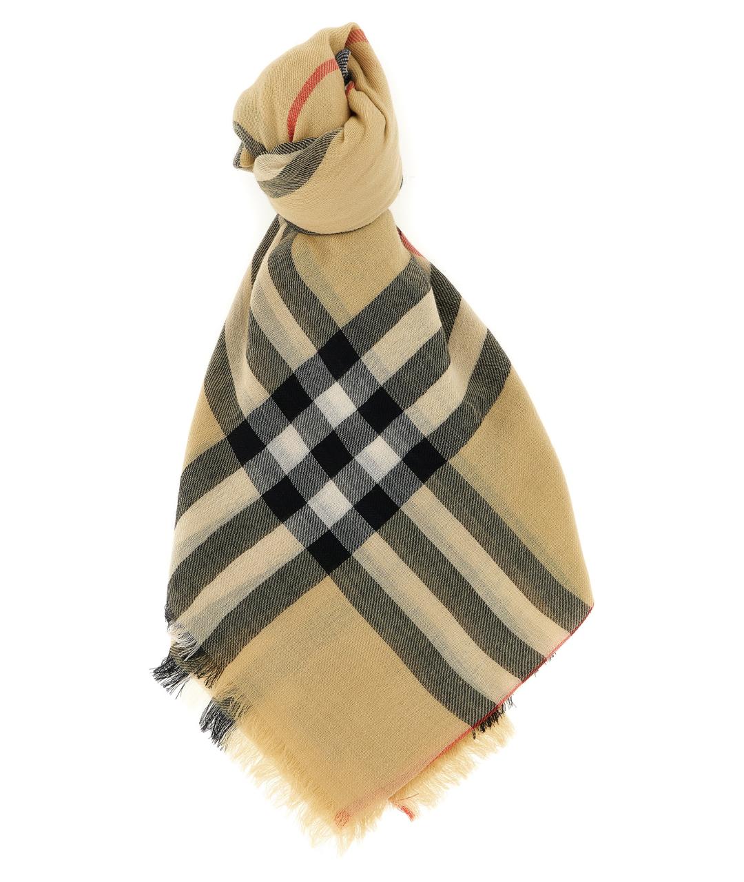 BURBERRY Бежевый шерстяной шарф, фото 1