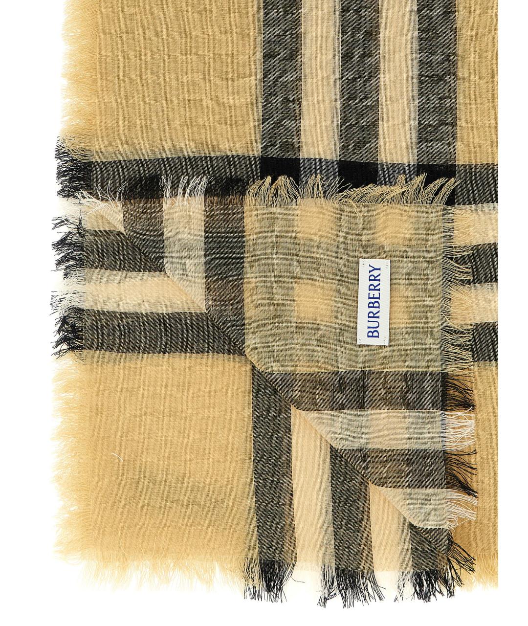 BURBERRY Бежевый шерстяной шарф, фото 3
