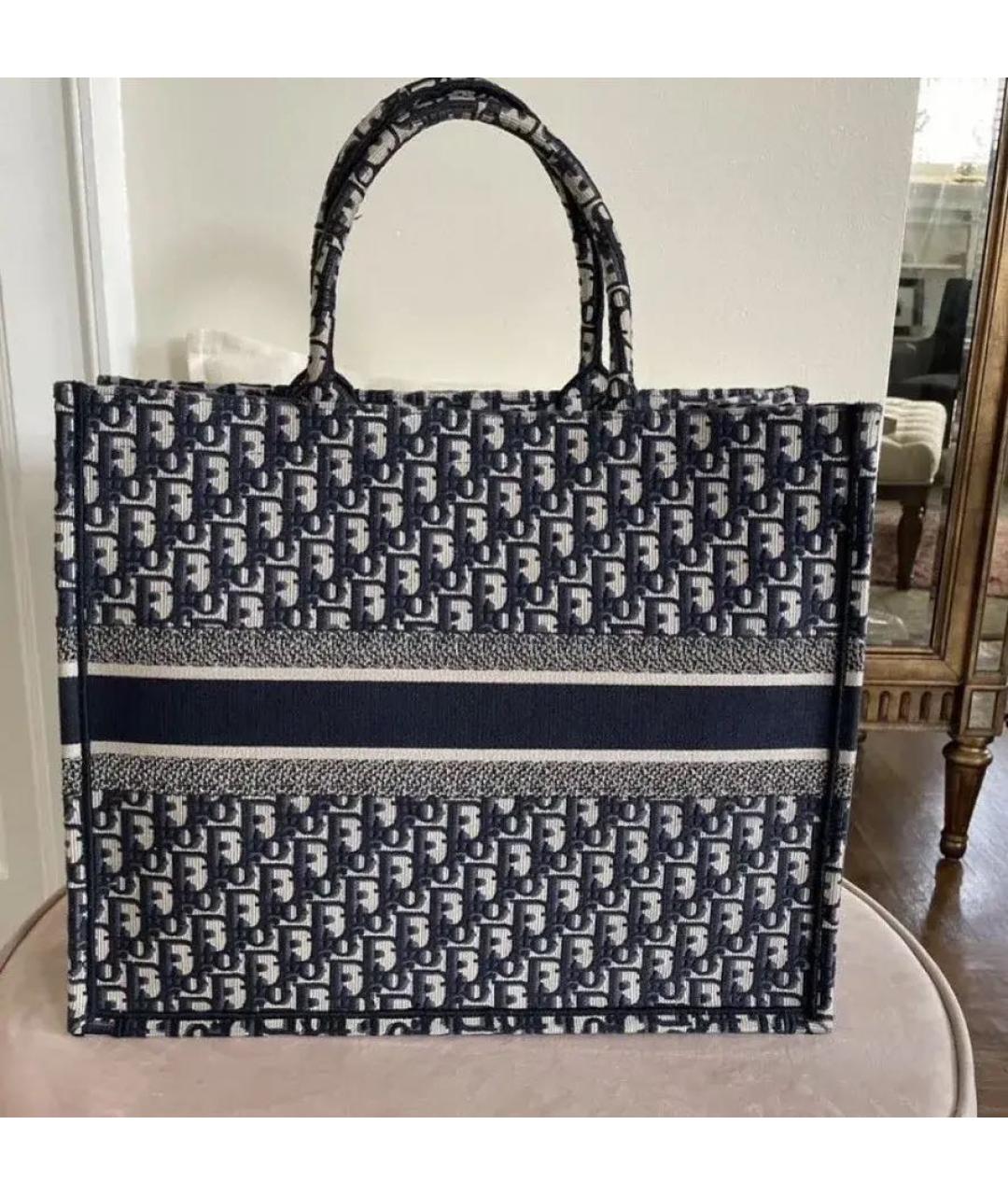CHRISTIAN DIOR Темно-синяя жаккардовая сумка тоут, фото 2