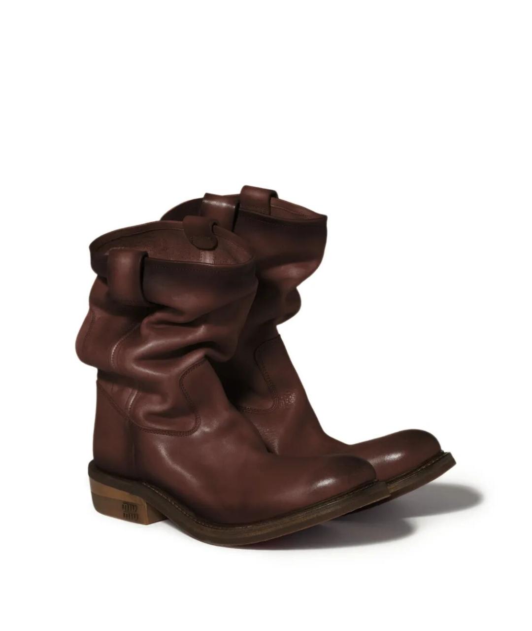 MIU MIU Бордовые кожаные ботинки, фото 4