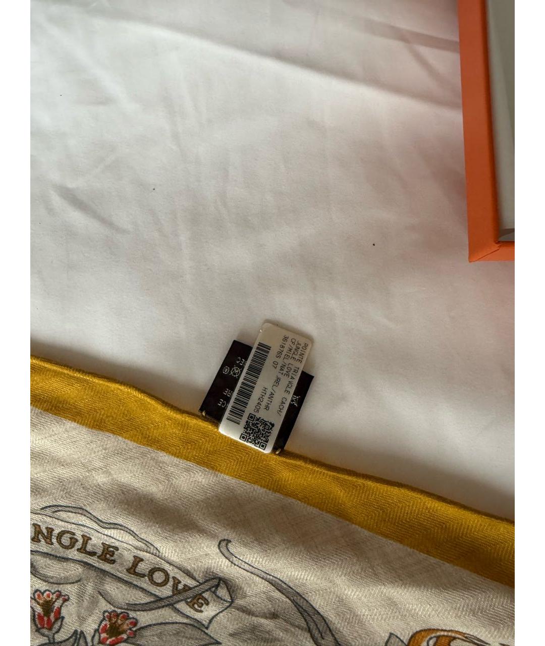 HERMES Горчичный кашемировый платок, фото 4